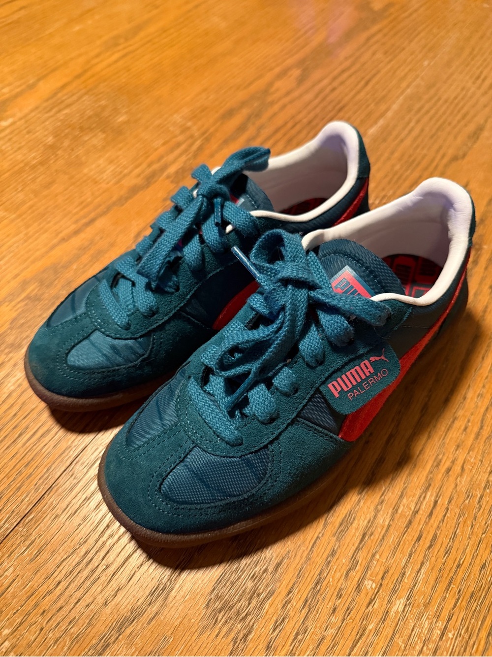 Puma Palermo Sneakers in Teal with Red Stripe
